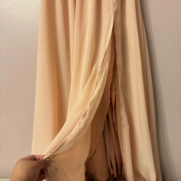 Lulus Chiffon Full Length Maxi Dress Champagne Size S - Picture 3 of 8